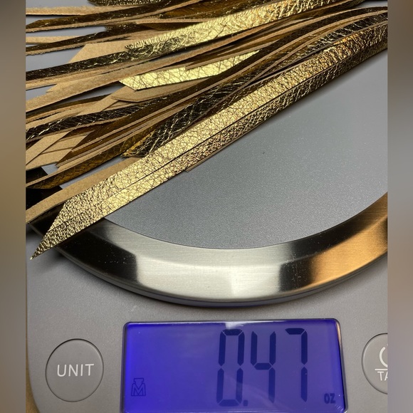 Gold Foiled Genuine Leather Fringe Purple Feather Earrings - Picture 15 of 15